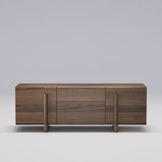 the sideboard is made out of wood and has two metal handles on each side