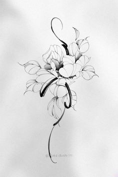 a black and white drawing of flowers