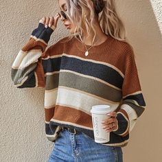 Xs=2 S=4 M=6 L=8/10 Xl=12 Xxl=14 Brand New Ships In 6-10 Days Color: Multicolor Style: Casual Pattern Type: Striped Type: Pullovers Neckline: Round Neck Sleeve Length: Long Sleeve Sleeve Type: Drop Shoulder Length: Regular Fit Type: Oversized Fabric: Slight Stretch Material: Acrylic Composition: 100% Acrylic Care Instructions: Machine Wash Or Professional Dry Clean Sheer: No Oversized Striped Sweater, Oversized Sweater Women, Pull Oversize, Drop Shoulder Sweaters, Round Neck Sweaters, Thanksgiving Outfit, Striped Sweater, Oversized Sweater, Sweaters Oversized