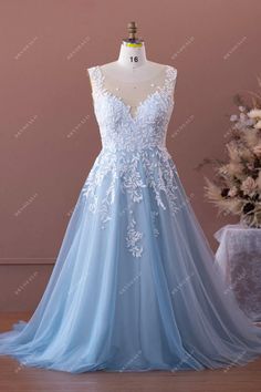 Plus Size Beaded Lace Designer Dusty Blue Tulle Wedding Ball Gown #weddingdress #bridaldress #designerweddingdress #springweddingdress #fallweddingdress #autumnweddingdress #winterweddingdress #plussizebridaldress #plussizeweddingdress Light Blue Wedding Dresses, Light Blue Wedding Dress The Bride, Cinderella Wedding Dress Blue, Periwinkle Wedding Dress, Wedding Dress With Blue Accents, Blue And White Wedding Dress, Blue Wedding Gown With Tulle Skirt, Festive Light Blue Wedding Gown, Blue Wedding Dress