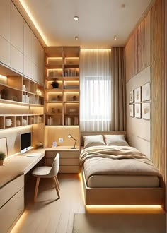 Tiny Bedroom With Closet, Built In Bed With Desk, Apartment 2 Bedroom Interior Design, Small Bedroom Architecture, Ikea Tiny Bedroom Ideas, Tiny Luxury Bedroom, Compact Room Ideas Bedrooms, Small Space Bedroom Ideas For Couples, Bedroom Cabinet Ideas Small Spaces