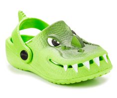 Show everyone how tough you can look with this pair of boys' green dinosaur clogs. Molded to look like a ferocious T-Rex head, these shoes are the perfect way to have some fun with your footwear while staying comfortable. Don't worry, though, they don't bite. Dinosaur Shoes, Giant Dinosaur, Child Education, Green Dinosaur, Rhymes For Kids, Dinosaur Pattern, Safari Birthday, Shape Crafts, School Project