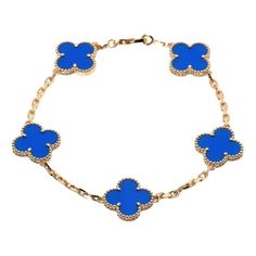 Vintage Clover Bracelets Elegant Gold-plated Flower-shaped Bracelet, Elegant Gold Plated Flower-shaped Bracelet, Elegant Blue Gold-plated Bracelets, Blue Van Cleef, Clover Bracelets, Vintage Clover, Summer Wishlist, Coastal Jewelry, Luxe Jewelry