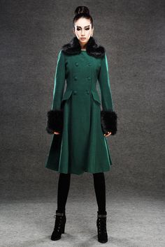 Dark green coats winter coat wool jackets and coats by YL1dress, $179.00 Elegant Solid Color Fur Coat For Winter, Elegant Winter Fur Coat, Green Wool Coat For Winter, Green Long Wool Coat For Winter, Green Long Wool Winter Coat, Chic Green Wool Coat For Winter, Green Fitted Wool Coat For Winter, Fitted Green Wool Coat For Winter, Double-breasted Green Wool Coat For Winter