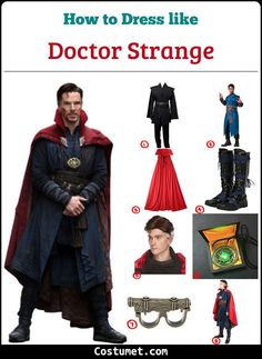 an image of doctor strange costume for men with instructions on how to dress like him