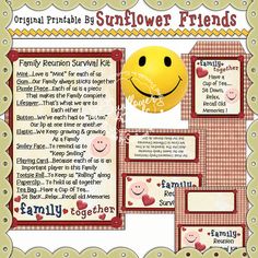 an image of a family sunflower friends poster with the words, family members and smiley faces