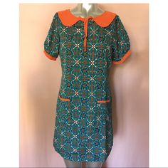 Nwt Multi Color: Green/Orange/White& Black. Front Pockets. Casual Orange Collared Dress, Casual Collared Orange Dress, Orange Short Sleeve Mini Dress For Fall, Fitted Orange Dress With Retro Print, Fitted Orange Mini Dress For Work, Retro Orange Lined Dress, Orange Retro Dress For Workwear, 60s Mod, Retro Dress