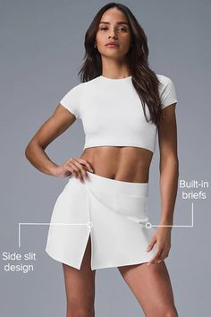 Alosoft Backspin Skirt - White | Alo Yoga Alo Skirt, Tank Top Bras, Womens Capris, Tank Top Long Sleeve, Bra Women, White Skirts, Hat Hairstyles, Long Sleeve Crop Top, Bra Tops