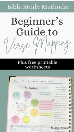 a bible study book with the title beginner's guide to verse maps plus free printable worksheets