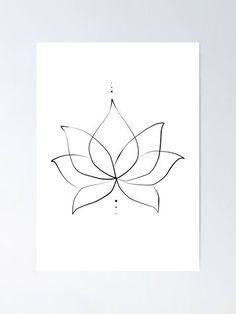 a black and white drawing of a lotus flower on a white background poster with lines