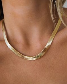 Gold Herringbone (Snake) Chain Necklace | Thick Chain Length of Necklace: approx. 18 - 20 inches (adjustable) 18K Gold Electroplated Gold Flat Chain Necklace, Thick Herringbone Necklace, Jewellery Photography Inspiration, Jewellery Photography, Fancy Necklace, Herringbone Necklace, Snake Chain Necklace, Gold Flats, Fancy Jewellery