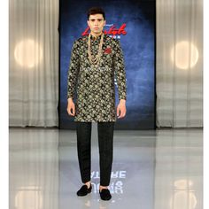 Black Golden Embroidered Short Sherwani for Groom Short Sherwani, Trouser Shoes, Black Sherwani, Sherwani For Groom, Formal Attire For Men, Sherwani Groom, Golden Embroidery, London Lifestyle, Custom Made Suits