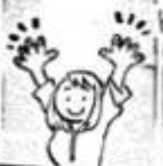 a black and white drawing of a person jumping in the air with their hands up