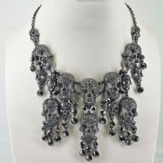 Statement Skeleton Skull Goth Large Bib Necklace Choker Black Crystal Halloween. Measures 18.5-21" L, About 4" Drop Bib. New Listing And Template Services Provided By Inkfrog Halloween Color, Choker Black, Skeleton Skull, Bib Necklaces, Skull Necklace, Black Choker, Necklace Choker, Halloween Coloring, Bib Necklace