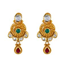 Embrace the rich heritage of Indian craftsmanship with this exquisite 22k antique gold jewelry set by Virani Jewelers. Featuring intricate designs and vibrant gemstones, both the gold necklace and matching earrings is a testament to elegance and refinement. Indulge in the beauty of antique gold and gemstone jewelry and make a statement of sophistication with this stunning gold jewelry set.Features• 22k yellow gold• Emeralds• Kundans• Ruby• Antique finish• Engraved detailsNecklace Specifications: Gold Jewelry Set, Gold Jewelry Sets, Antique Gold Jewelry, Intricate Designs, Antique Finish, Matching Earrings, Antique Gold, Jewelry Set, Gemstone Jewelry