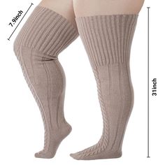 Wool Plus Size Thigh High Socks For Thick Thighs-Beige Thigh High Sock Outfit, Plus Size Thigh High Socks, Plus Size Thigh, High Socks Outfits, Plus Size Posing, Thigh High Sock, Plus Size Tights, Slouch Socks, Sock Outfits