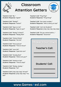 a poster with the words, classroom attention letters and an image of a megaphone