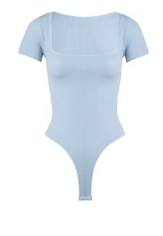 Square neck ribbed bodysuit One size fits most. Summer Light Blue One-piece Bodysuit, Blue Scoop Neck Seamless Bodysuit, Blue Summer Bodysuit With Built-in Bra, Blue One-piece Bodysuit With Built-in Bra, Blue Poolside Bodysuit With Built-in Bra, Penguin T Shirt, Square Neck Bodysuit, Romper And Jacket, Ribbed Bodysuit