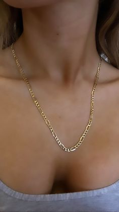 14K Yellow Gold Figaro Chain 22 inches 6.4 Grams 4mm Luxury Metal Figaro Chain Necklace, Luxury Heirloom Figaro Chain Necklace, Luxury Figaro Chain Link Jewelry, Luxury Gold Plated Figaro Chain Jewelry, Gold Chains For Women Design, Xoxo Jewelry, Gold Figaro Chain, Figaro Necklace, Necklace Stack