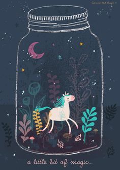 a glass jar with a unicorn in it and the words, a little bit of magic