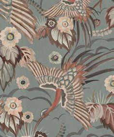 an image of a wallpaper with flowers and birds on the backgroung