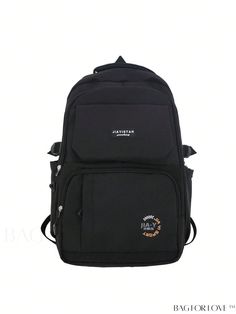 BagForLove - Black Classic Medium Zipper Backpack with Letter Patch Decoration Trendy Black Backpack With Zipper Pocket, Trendy Black Backpack For Back To School, Black Backpack For Students - Back To School, Black Backpack For Students, Back To School, Black Student Backpack For Back To School, Black Student Backpack With Zipper Pocket, Black Backpack With Zipper For Back To School, Black Backpack With Zipper Closure For Back To School, Black Casual Backpack For Daily Use