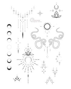 an artistic tattoo design with sun, moon and stars