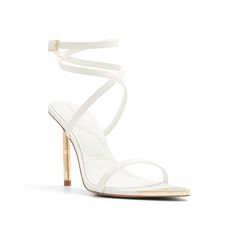 Aldo-Bamby Sandal Diversify your night-out choices with the Bamby sandal from Aldo. This ankle wrap pair sports metallic detailing on the toe and heel for a sleek touch, while Pillow Walk cushioning ensures extra comfort. White Ankle Strap Sandals With Reinforced Heel, White Strappy Sandals With Heel Strap, Modern White Strappy Sandals, White Sandals With Reinforced Heel For Party, White Round Toe Sandals For Night Out, White Strappy Sandals With Wrapped Heel, White Open Heel Sandals For Night Out, White Sandals With Padded Heel For Night Out, White Sandals With Heel Strap For Night Out