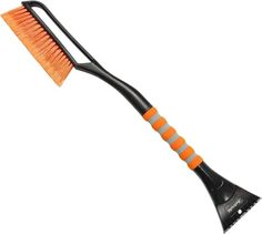 an orange and black brush on a white background