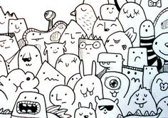 this is an image of a group of cartoon characters in the style of doodles