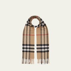 Burberry scarf in house's iconic giant check. Approx. 66"L x 12"W (168 x 30cm). Fringed finish on both ends. Imported. Giant Check, Check Scarf, Burberry Classic, Burberry Scarf, Checked Scarf, Burberry Accessories, Burberry Women, Gingham Check, Burberry Men