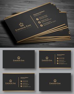 black and gold business card with golden trimmings on the front, back and sides