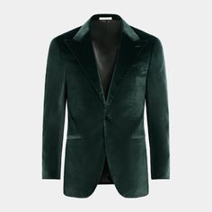 This dark green dinner jacket is cut to a tailored fit, providing a slim chest and waist for a refined silhouette with a natural shoulder design. It features a straight peak lapel, jetted pockets, and a half-canvas construction. Green Outerwear With Notch Lapel And Hidden Buttons, Green Outerwear With Hidden Button Closure And Notch Lapel, Fitted Green Sport Coat For Semi-formal Occasions, Elegant Green Evening Blazer, Classic Green Outerwear With Welt Pockets, Classic Green Winter Suits, Green Evening Suit With Notch Lapel, Green Evening Suits With Notch Lapel, Fitted Green Outerwear With Hidden Button Closure