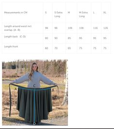 a woman is standing in front of a table with a skirt on it and measurements