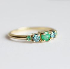 Emerald Engagement Ring, Blue Diamond Ring, Five Stone Ring, Multistone Ring, Cluster Ring, gold Eme Classic Green Cluster Ring In 14k Gold, Green Cluster Hallmarked Rings, Heirloom 14k Gold Green Cluster Ring, 14k Gold Blue Gemstone Cluster Ring, 14k Gold Green Multi-stone Cluster Ring, Multistone Ring, Blue Diamond Engagement Ring, Blue Diamond Ring, Ring Cluster