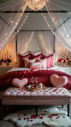 Canopy Bed Drapes, Glowing Fairy, Shaped Cushions, Seating Nook, Intimate Lighting, Bed Drapes, Tall Candles, Romantic Bedroom Decor, Velvet Bench