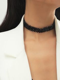 Black Fashionable   Glass  Chokers Embellished   Jewelry Beaded Decor, Black Chain Necklace, Layered Choker Necklace, Cheap Necklaces, Crystal Choker Necklace, Womens Chokers, Neck Jewellery, Pearl Choker Necklace, Black Choker