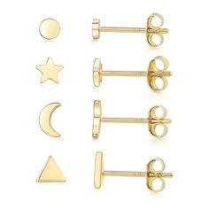 PRICES MAY VARY. Set of 4 Pairs Stud Earrings: 1 Pair 3mm Silver Ball Earrings, 1 Pair 5mm Triangle Stud Earrings, 1 Pair 3mm round CZ Earrings and 1 Pair 5mm Sterling Silver Bar Earrings. Ideal for your daily mixing and matching. Small Gold Studs Material: Made of 925 Sterling Silver Post and 14K White Gold Plated on. Best choice for sensitive ears. Friction post with sterling silver butterfly backings is good for secure fastening. Piercing Jewelry: Suitable to wear in cartilage and ear lobe pi Silver Bar Earrings, Silver Star Earrings, Triangle Earrings Stud, Stacked Earrings, Geometric Studs, Triangle Studs, Moon Studs, Tiny Earrings, Star Moon