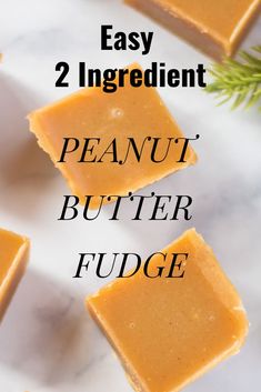 four pieces of peanut butter fudge sitting on top of a white marble countertop