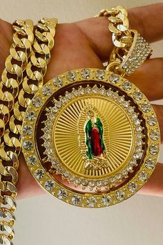 Hip Hop Style Centenario De La Virgen De Guadalupe Rotating Pendant Necklace, Gold Plated, Coin Gold Plated, - Etsy Gold Our Lady Of Guadalupe Pendant Necklace, Gold Our Lady Of Guadalupe Round Pendant Necklace, Gold Medallion Necklace With Our Lady Of Guadalupe, Gold Our Lady Of Guadalupe Medallion Necklace, Gold Medallion Necklace Of Our Lady Of Guadalupe, Rotating Pendant, Pendant Necklace Gold, Hip Hop Style, Hip Hop Fashion