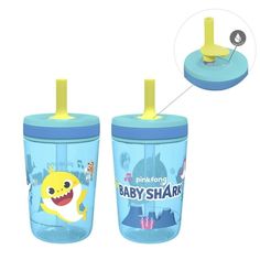 two children's sippy cups with yellow handles