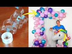 an image of a man with balloons and a unicorn balloon frame on the table next to it