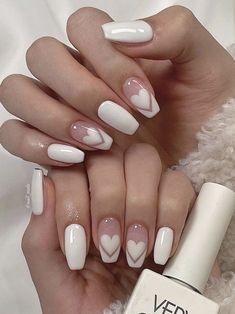 Cute Nail Inspo Trendy, Two Tone Almond Nails, Two Tone Gel Nails, Super Girly Nails, Nail Inspo White Design, Easy Coffin Nail Designs, Nails Inspiration 2024, Soft Girl Aesthetic Nails, Gel Nail Inspo Simple