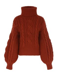 The Illustration Cable Sweater in Spice from our Fall 2024 Collection, In Illustration. A cable knit sweater featuring a thick roll neck and ribbed edges throughout; finished with long blouson sleeves. Fall Cable Knit Turtleneck, Fall Cable Knit Turtleneck For Cold Weather, Cable Knit Turtleneck For Cold Weather In Fall, Cable Knit Turtleneck For Cold Weather, Wool Turtleneck Cable Knit Outerwear, Wool Cable Knit Turtleneck Outerwear, Exaggerated Sleeves, One Piece Clothing, Lace Wrap