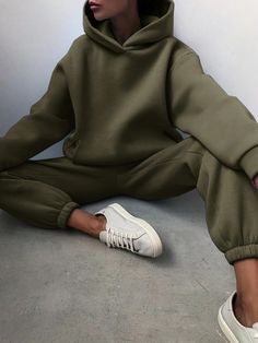 Comfortable Khaki Two Piece Hoodie Tracksuit set - only £25.00. Celana Fashion, Modele Fitness, Style Anglais, Sweat Sets, Green Skin, Black Sky, England Fashion, Bamboo Fiber