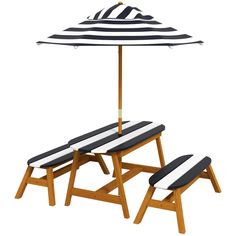 an umbrella and two stools are set up for the sun on a white background