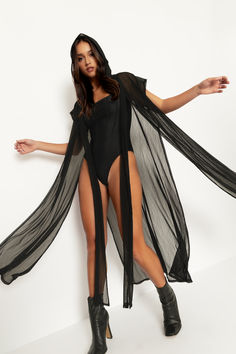 Outside Sleeveless Wrap Robe - LIMITED ($99AUD) by BlackMilk Clothing Bm Wish, Cape Style, Knit Mesh, Side Splits