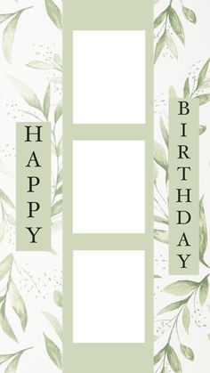 a green birthday card with leaves on it