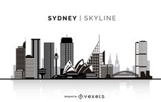 sydney skyline in black and white with the words sydney i sky line above it,