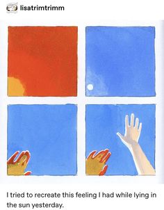 two hands reaching out to each other in front of four square windows with blue sky and sun